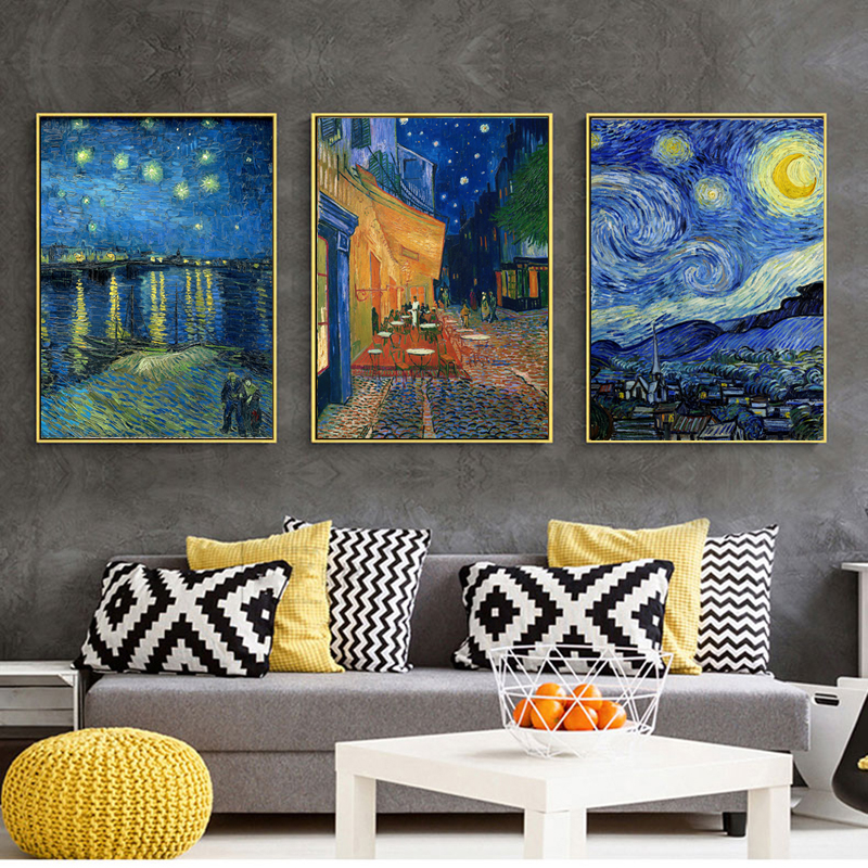 梵高油画星月夜丰收咖啡馆装饰画客厅餐厅玄关抽象挂画世界名画