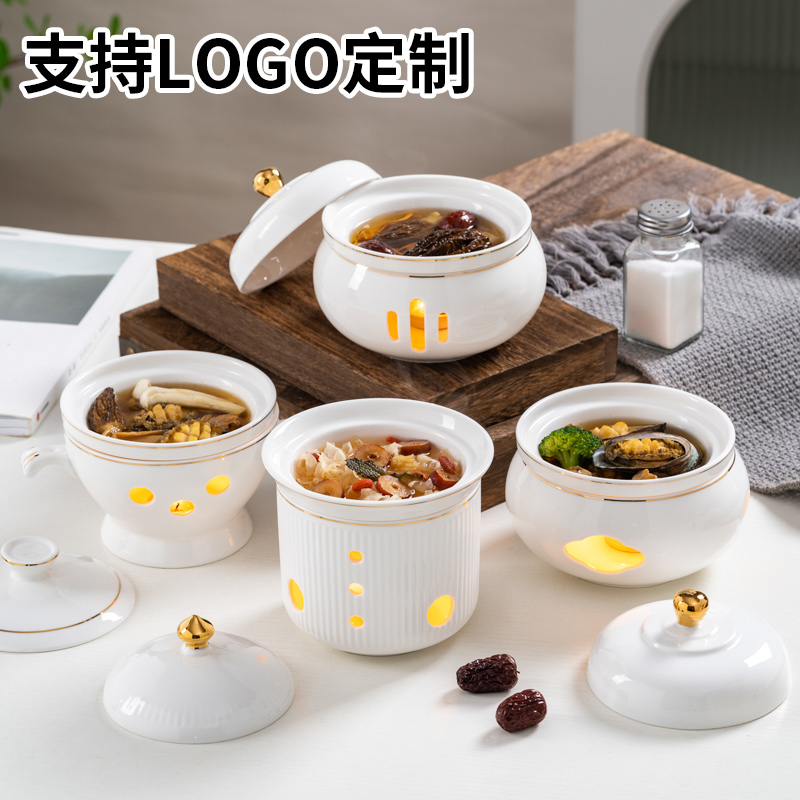 一位翅盅酒店陶瓷燕窝炖盅海参盅蜡烛加热保温汤盅甜品碗带盖连炉