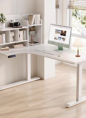 转角书桌书架一体家用拐角电脑桌L型办公桌电动升降台办公室家用