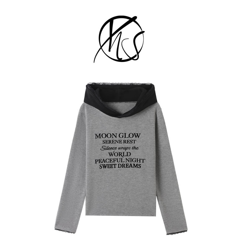 韩系字母蕾丝边连帽卫衣