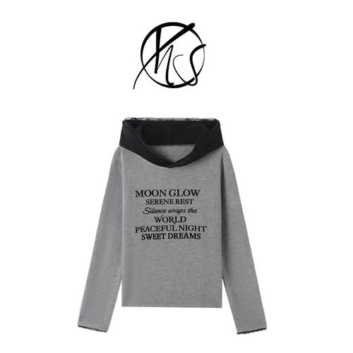 韩系字母蕾丝边连帽卫衣