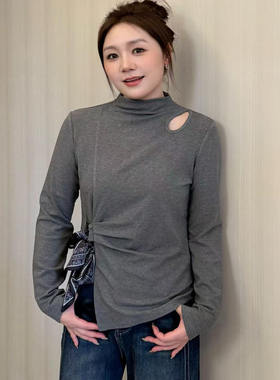 NANJIE/楠姐【理想型】时尚设计感不规则系带半高领上衣XNS6649