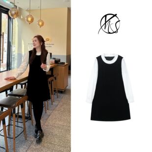 NANJIE/楠姐【黑月流光】新款假两件法式拼接丝绒连衣裙XNS6812