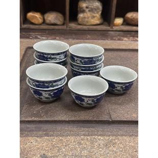 10个装 青花瓷茶杯功夫茶具杯子陶瓷家用杯牡丹花品茶杯子反口杯
