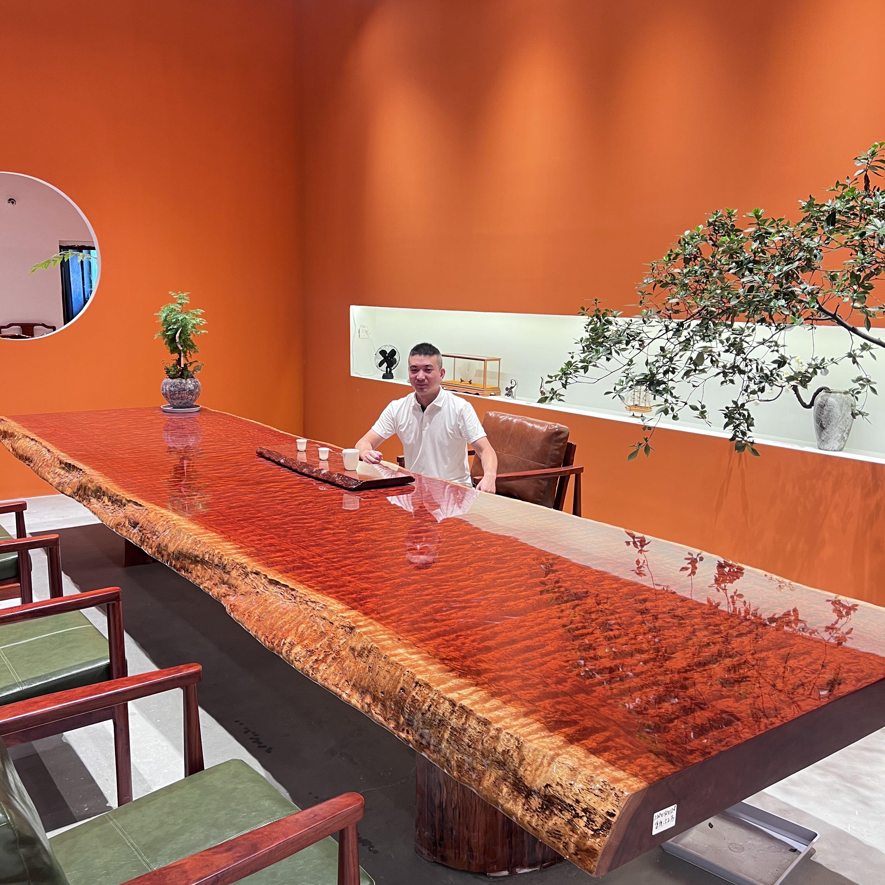 巴花实木大板巴花办公桌原木茶桌茶台新中式整板简约餐桌