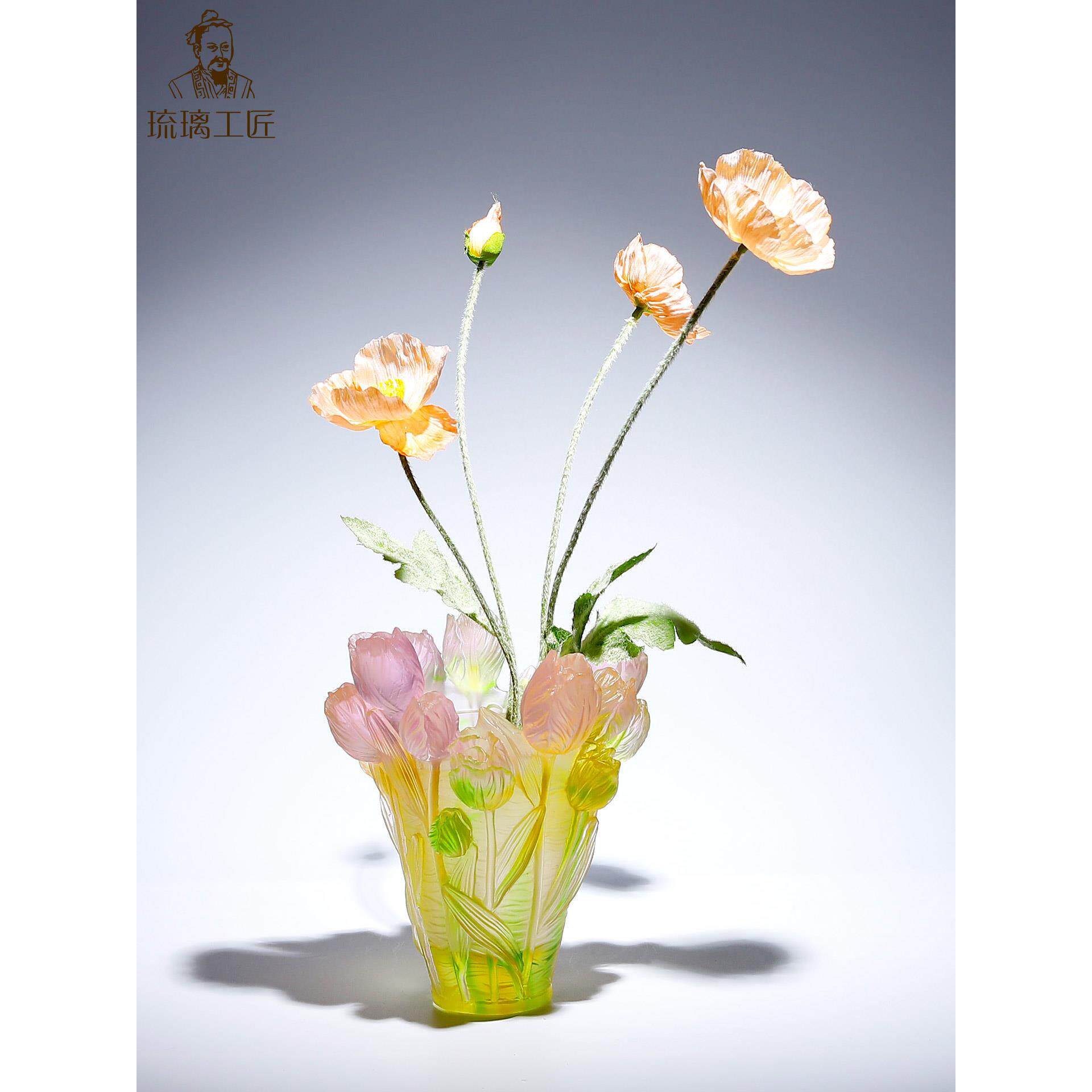 采购产品干花郁金香花瓶,古代玻璃工艺品,家居装饰,客厅装饰,