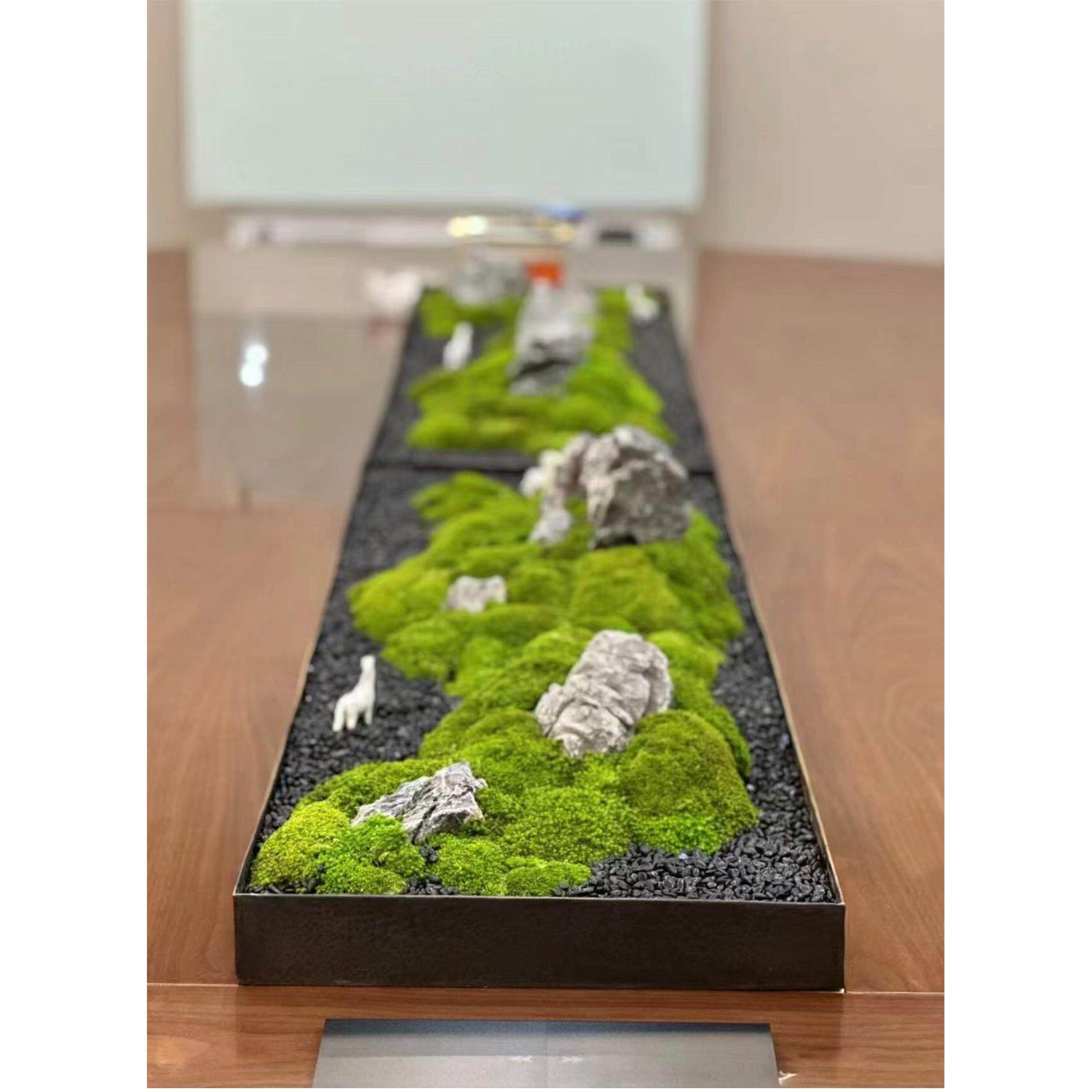 矩形桌新中国风干山石微景观永恒苔藓茶室盆景庭院蓝龙石软装