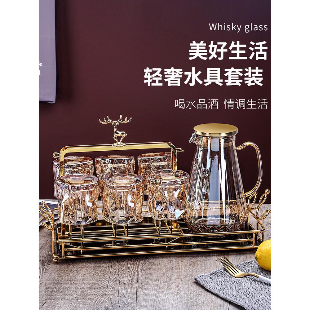 水杯套装轻奢北欧风客厅家用玻璃茶具待客高级感耐高温带把茶杯