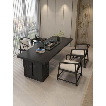 侘寂风实木阳台茶桌椅组合小户型原木家用办公室小泡茶台茶盘一体