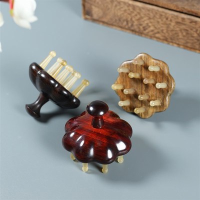 莲蓬檀木丁丁梳按摩梳荷花按摩木梳子家用宽齿养发羊角Z头部经络