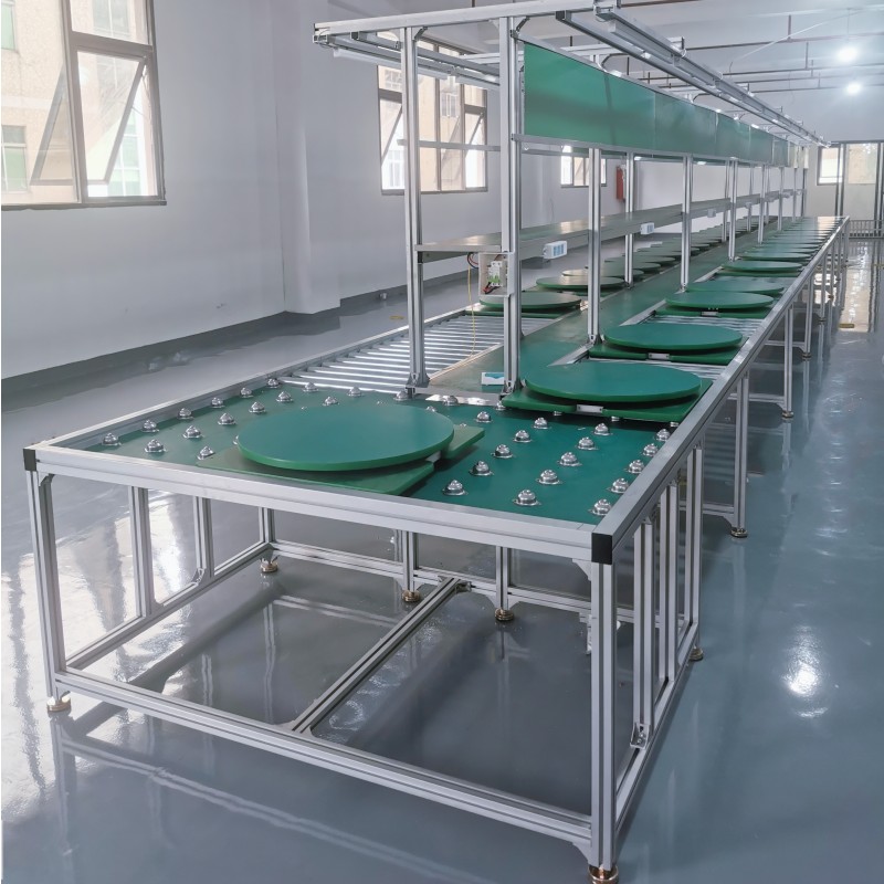 车间生产线无动力滚筒装配线带圆盘旋转防静电工作台自动化流水线