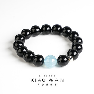 周小满永恒之心天然原创黑曜石搭配海蓝宝手串