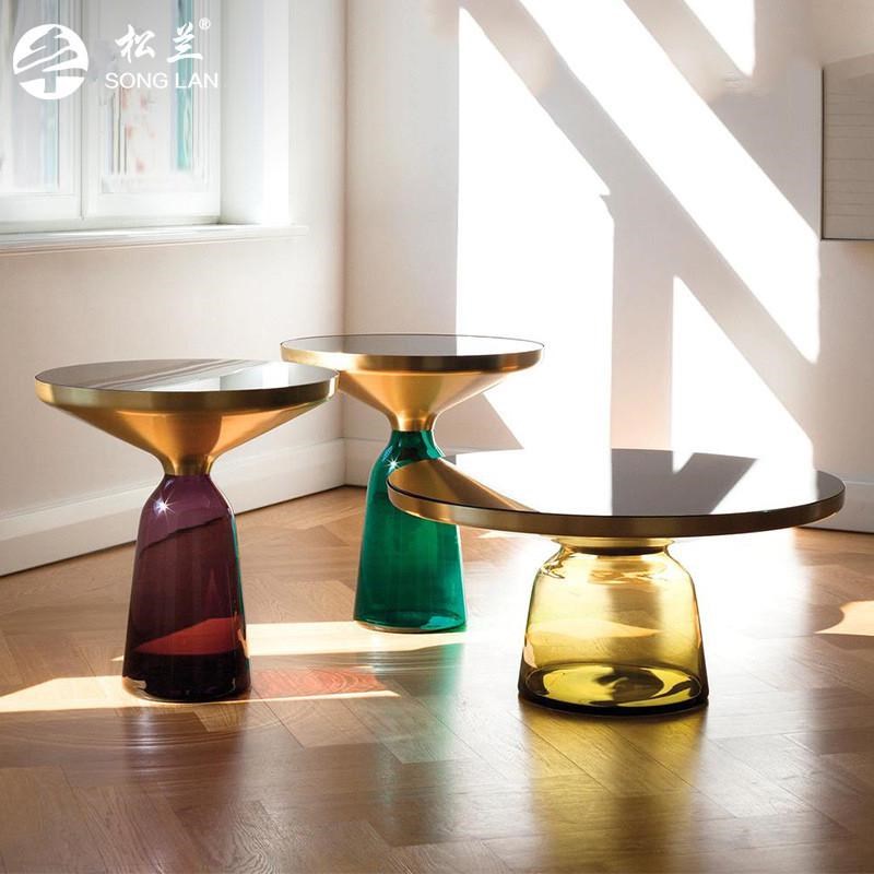 松兰后现代钢化玻璃o茶几组合圆几简约客厅网红边几轻奢金属茶几