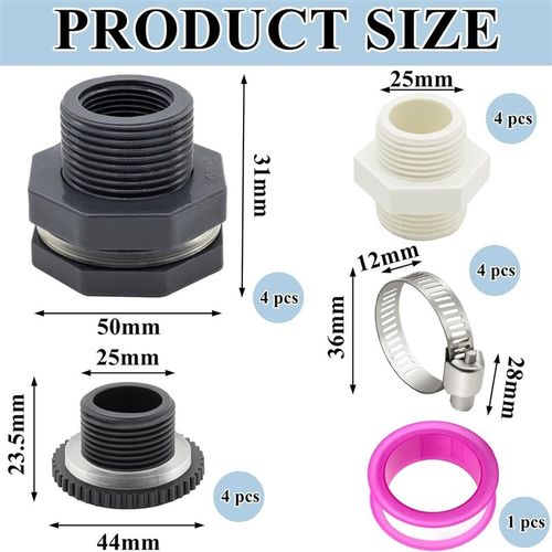 3/4英寸水桶舱壁配件带堵头管道连接器PVC龙头连接器套件雨桶水箱