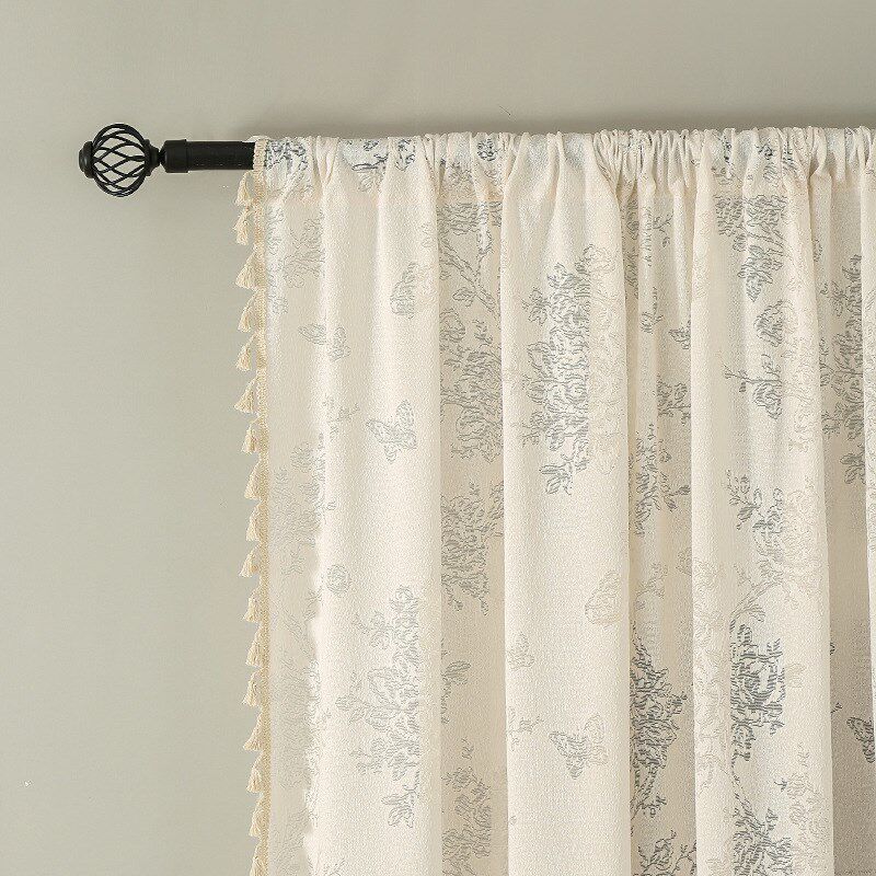跨境窗帘成品美式小清新印花窗纱卧室半帘门帘成品窗纱纱帘