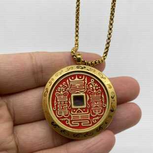 钛钢山鬼花钱保护壳古铜钱盒子 祥云图案 玻璃面唐卡嘎乌盒