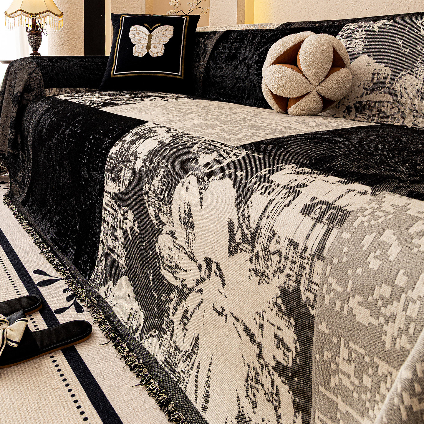 雪尼尔全包沙发盖布巾2025新款复古高级感防猫抓沙发套罩坐垫毯子