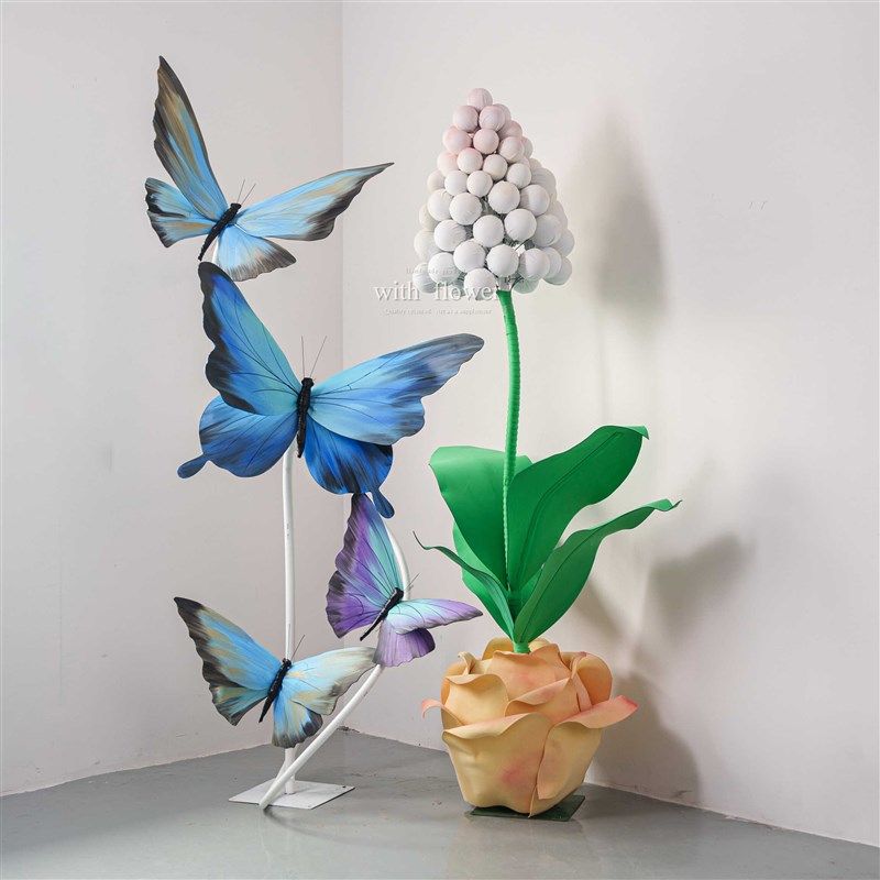 仿真蓝黑紫蝴蝶立体装饰商场美陈dp点摆件创意吊饰走廊酒店风信子,商业/办公家具,商业美陈,淘宝优惠券,粉丝福利购,淘宝优惠卷