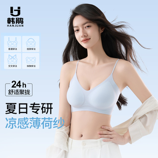 韩鹃美背凉感内衣女小胸聚拢速干薄款隐形无痕胸罩透气细肩带文胸
