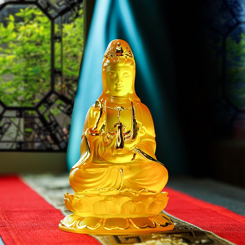 精品工艺水琉璃观音菩萨佛像家用供奉居家佛堂观世音菩萨摆件结缘
