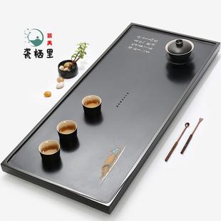 家用办公室整块石头茶海托盘 天然乌金石茶盘影雕茶台简约茶具套装