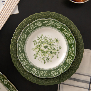 法式巴洛克复古陶瓷碗盘套装家用浮雕装菜盘子饭碗高级感餐具整套