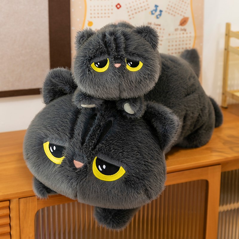 呆萌灰色喵喵趴款m抱枕客厅摆件追剧靠枕小猫布娃娃女孩睡觉搂抱