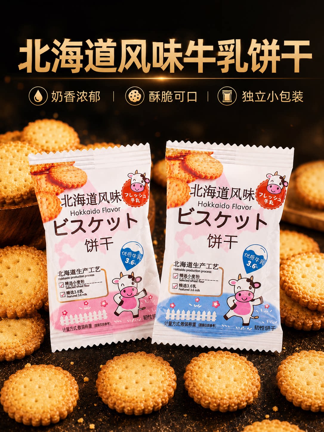 北海道饼干风味牛乳奶海盐日式零食小圆饼干单独小包装官方旗舰店