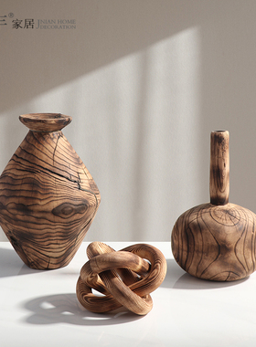 新中式简约现代创意几何木质花瓶C摆件样板间客厅玄关桌面干插花