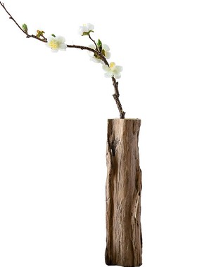 异丽客厅茶桌装饰品复古茶台茶艺木头小花瓶创意中式X禅意茶室摆