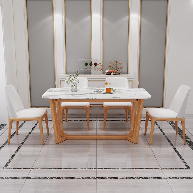 北欧大理石餐桌家用小户型现代B简约轻奢饭桌6人岩板餐桌椅组合