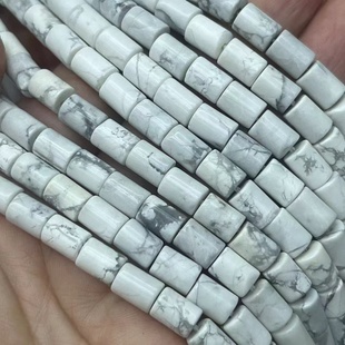 半宝石DIY散珠 圆柱形管管 天然白松宝石配珠 6X8MM