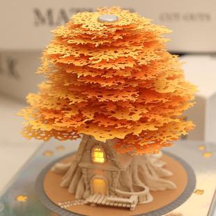 2025全景香薰幸运树屋灯光3D立体纸雕日历便签纸手撕台历可定制