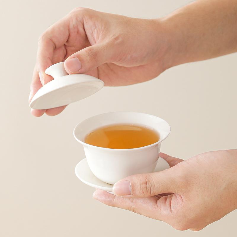 潮汕功夫茶具三才盖碗纯白大中小号新骨瓷泡茶碗迷你试茶敬茶