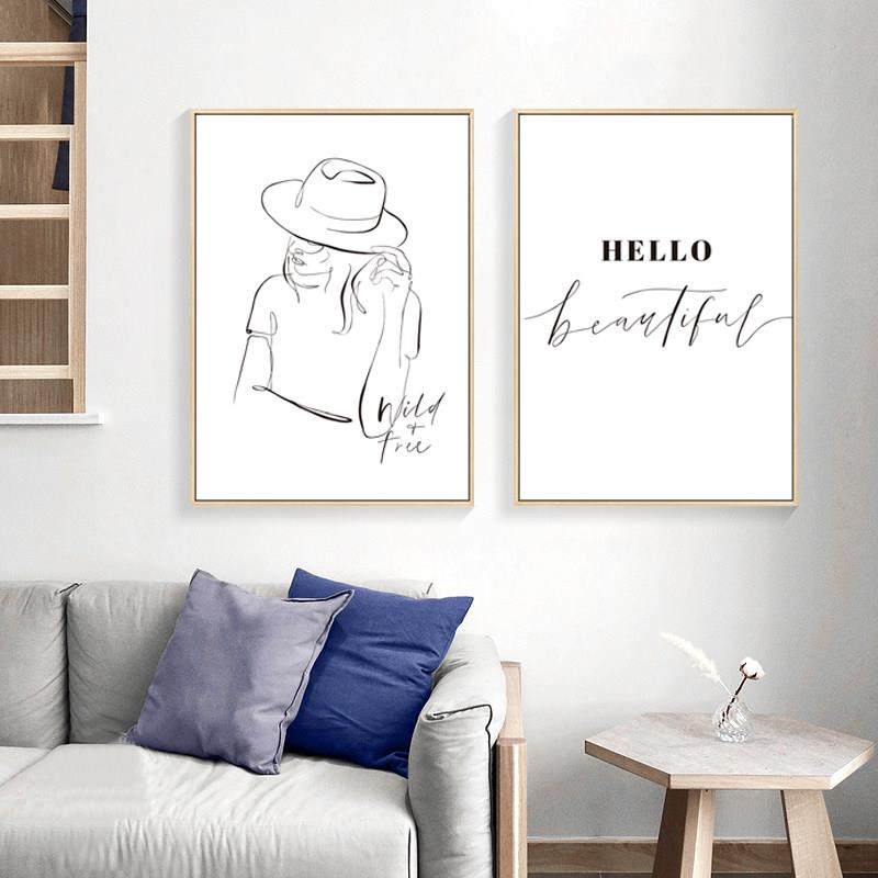 北欧小众挂画咖啡厅餐厅酒吧墙画卧室落地黑白线条人物抽象装饰画,家居饰品,现代装饰画,淘宝优惠券,粉丝福利购,淘宝优惠卷