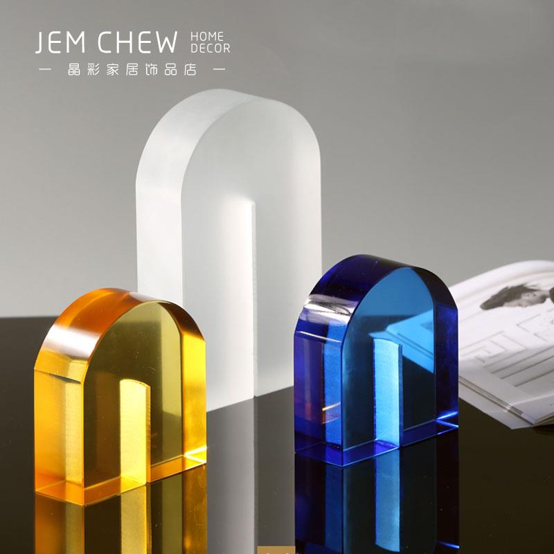 现代轻奢白色磨砂水晶摆件样板房售楼玄关床头柜吧台软装摆场饰品