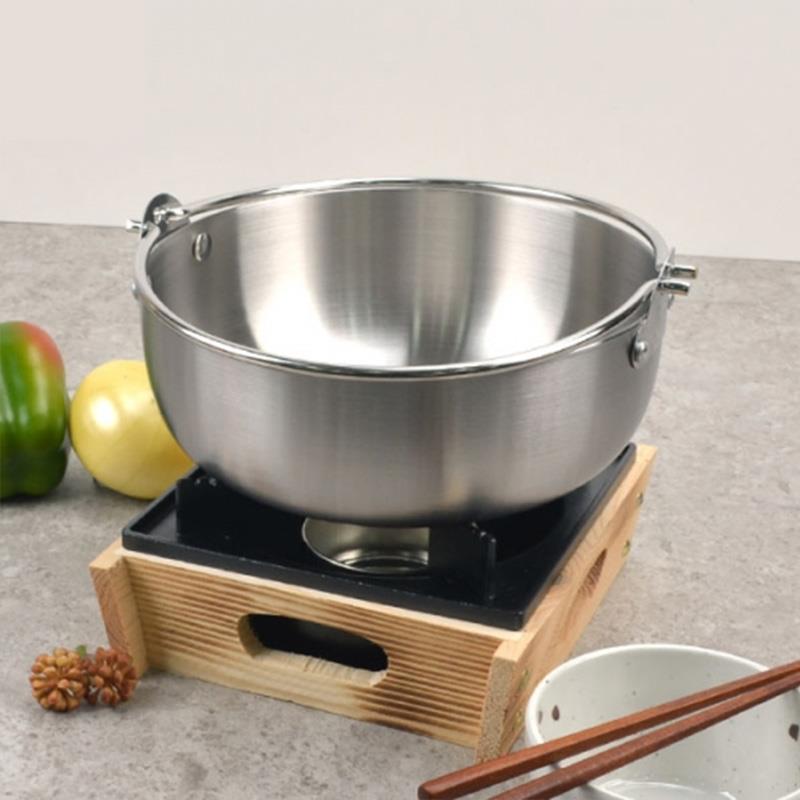 日式寿喜锅日式不锈钢迷你火锅吊柄火锅3层钢锅304钢汤锅北欧风锅