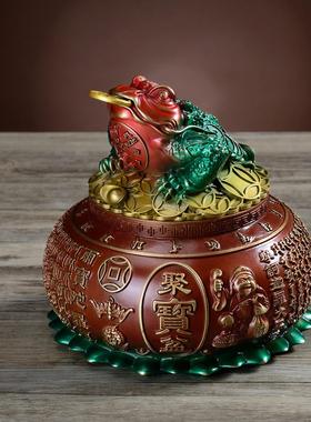 铜金蟾摆件有盖聚宝盆存钱罐招聚旺大黑天神财家居店铺开业礼品