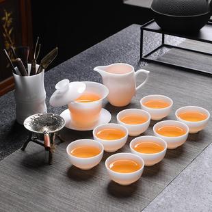 家用办公室功夫茶杯羊脂玉白瓷 问谦堂高端冰种玉悬停盖碗茶具套装