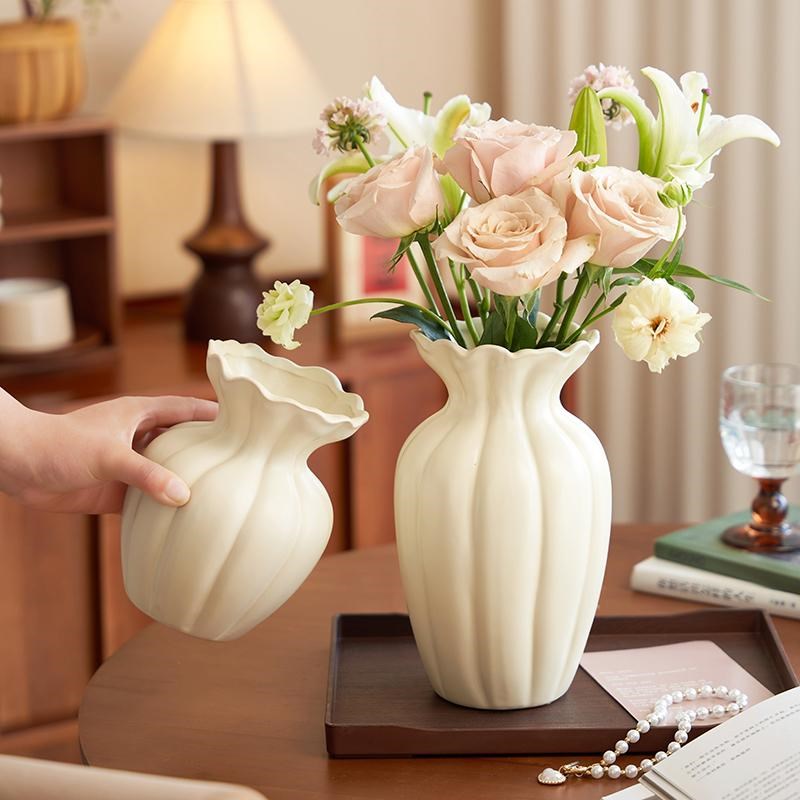 法式创意陶瓷花瓶高级感奶油风摆件客厅插花水养鲜花X家居餐桌装