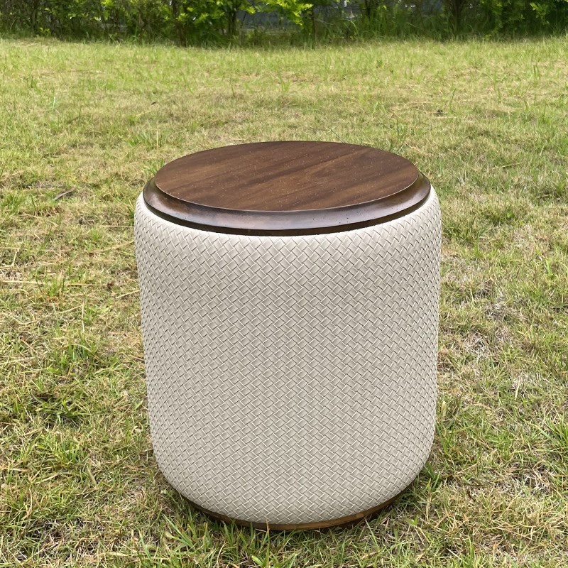 胡桃木落地圆凳梳妆凳轻奢皮凳坐墩软H包矮凳高端家用茶凳化妆凳