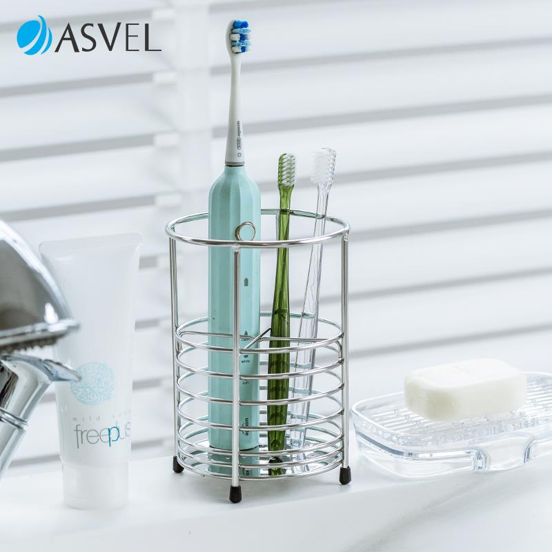 日本asvel牙刷置物架免打孔一家四口牙膏漱口杯子电动牙具收纳架