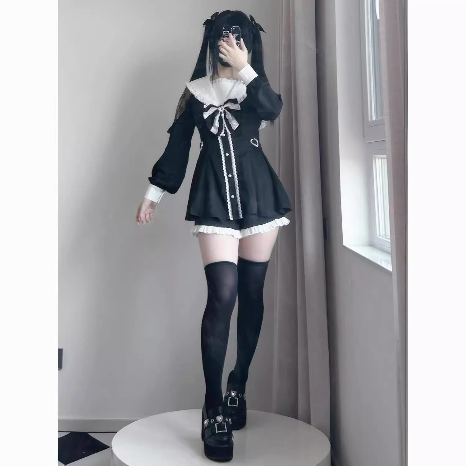 日本原单rojita系蕾服梦展望小个子女撞色海军领收腰日系学院风