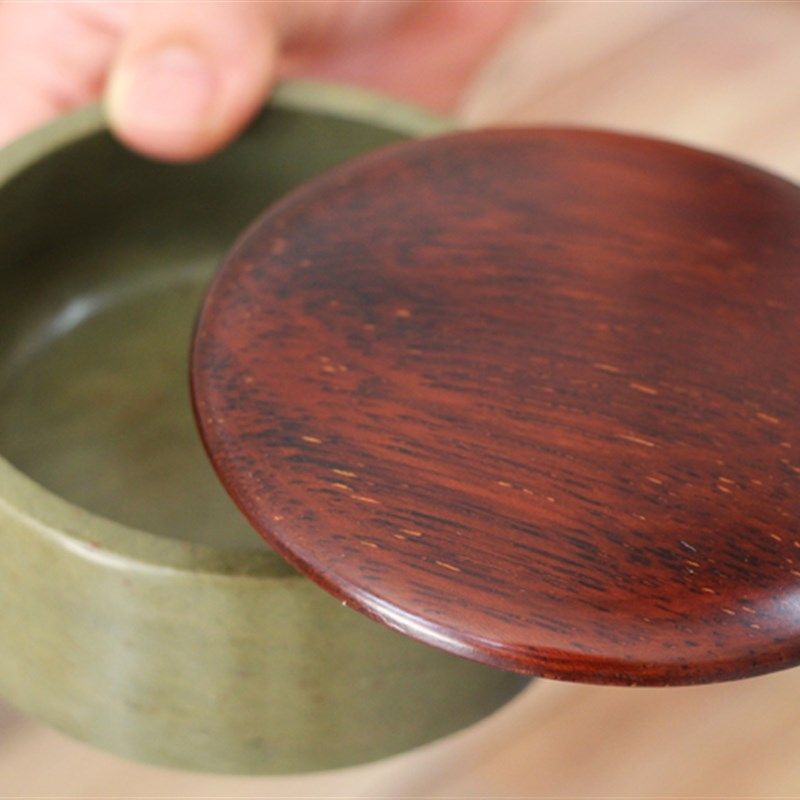 宋坑原石绿端带盖砚台多功能端砚墨池墨海专配石盖送墨块文房四宝