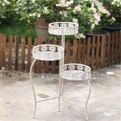 速发铁艺折叠花架三层联篮心蕾丝阳台园庭院抬高盆户外装饰置物收