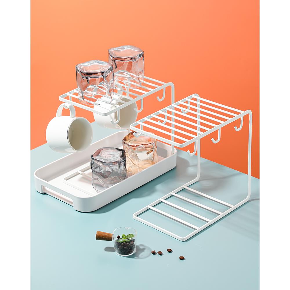 铁艺C形水收纳杯架带手柄马克杯置物架沥水架双层杯子整理架 4628