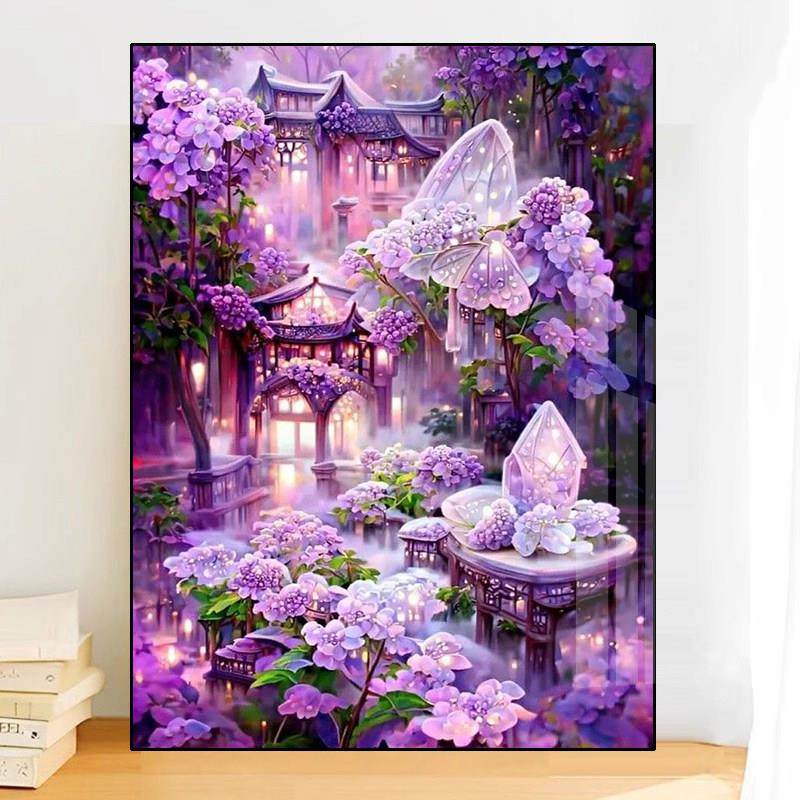 紫色城堡风景钻石画2025新款手工砖石贴画卧室5d点贴钻十字绣满钻,居家布艺,钻石绣,淘宝优惠券,粉丝福利购,淘宝优惠卷