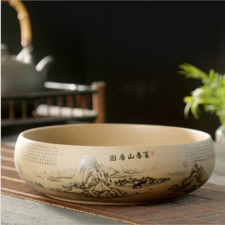 粗陶烟灰缸大码 家用客厅创意中式 多功能垃圾收纳缸 碗莲睡莲盆
