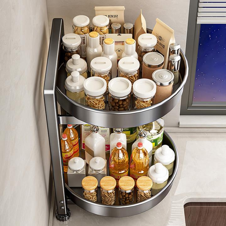 优勤旋转调料置物架厨房多功能调料品架子台面转角调味品罐收纳层