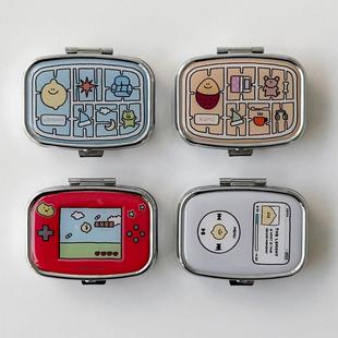 韩国second 迷你小药盒分格首饰收纳化妆镜 morning可爱金属可携式